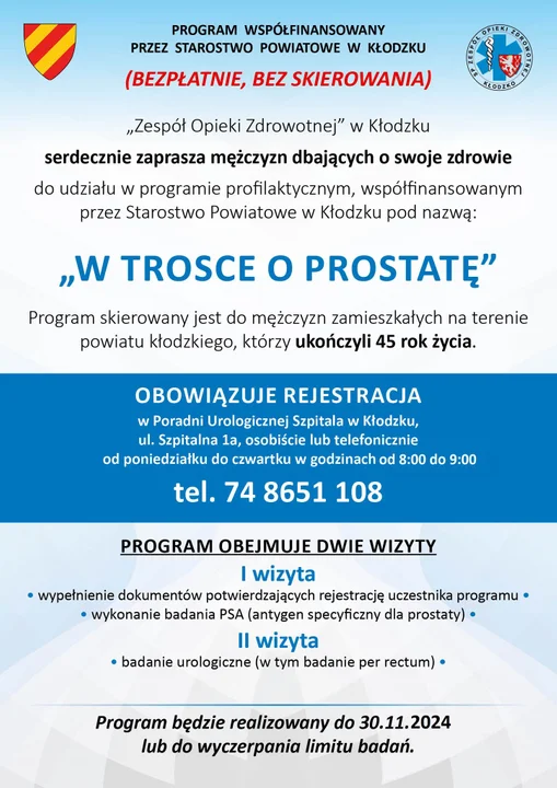 Program profilaktyczny "W trosce o prostatę" – bezpłatne badania w Poradni Urologicznej w kłodzkim szpitalu