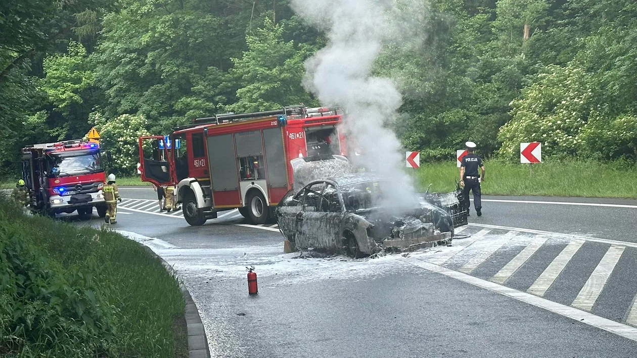 Krajowa ósemka. Auto doszczętnie spłonęło [zdjęcia]