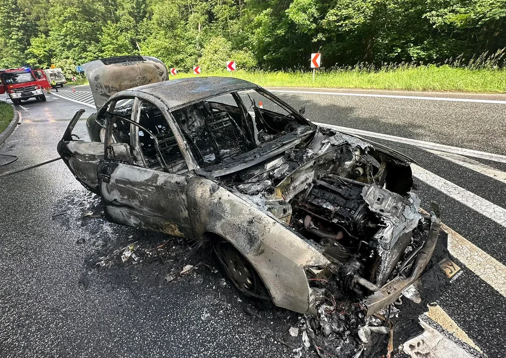 Krajowa ósemka. Auto doszczętnie spłonęło [zdjęcia] - Zdjęcie główne