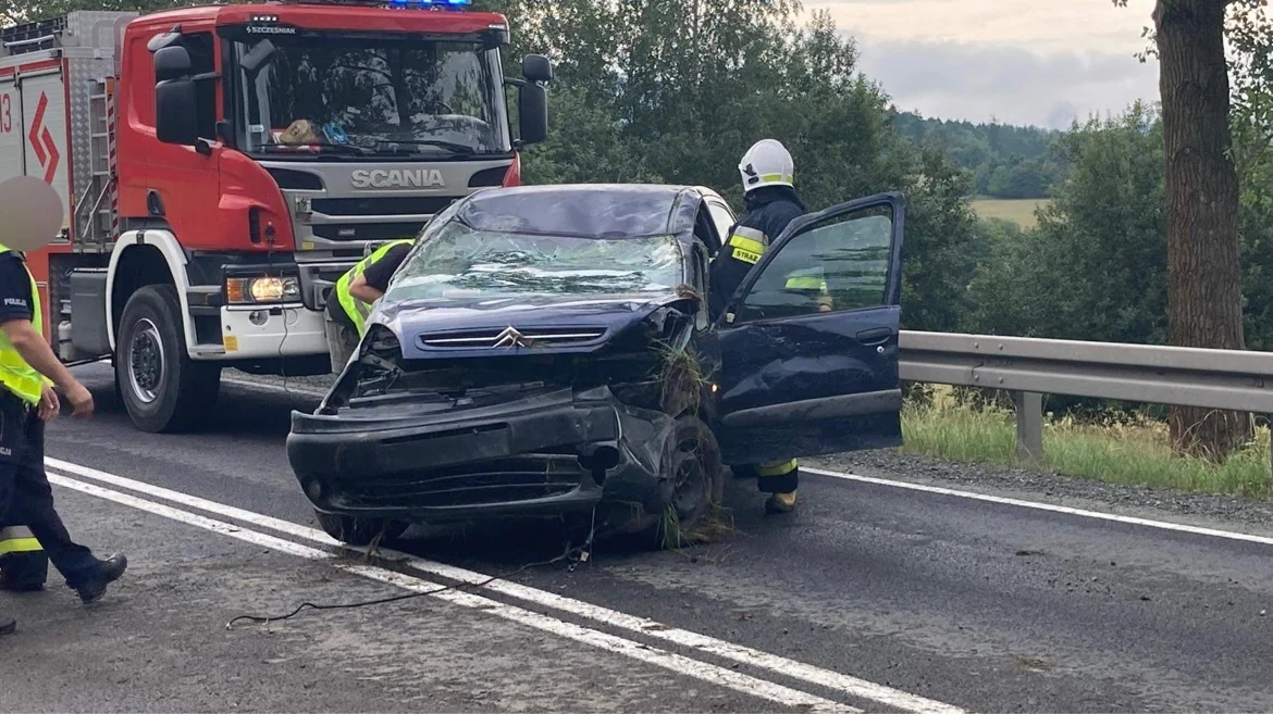 Podzamek. Auto wpadło do rowu, zatrzymując się na dachu