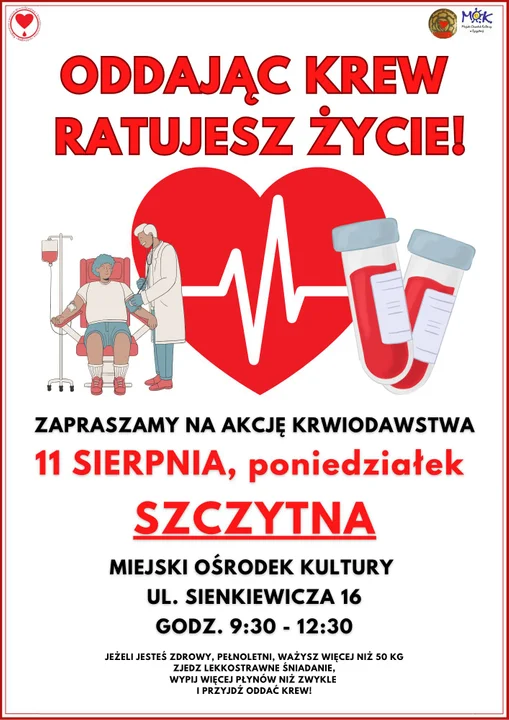 Szczytna. Przyjdź w poniedziałek do MOK-u i oddaj krew