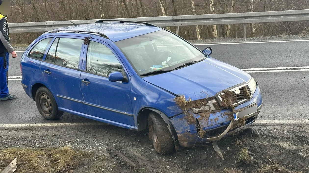 Podzamek. Stracił panowanie nad pojazdem i dachował [zdjęcia]