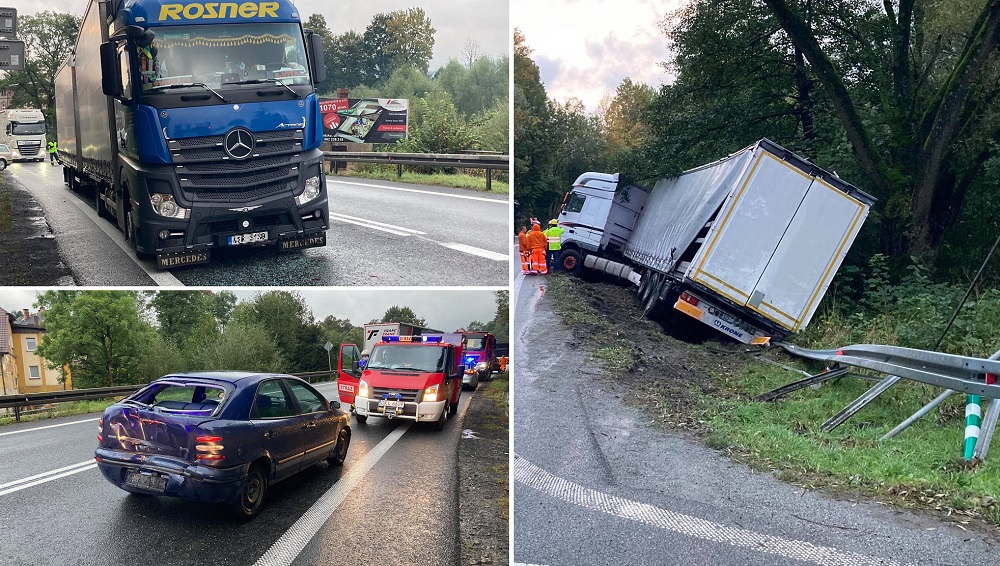 Jeden TIR wjechał w osobówkę, drugi wypadł z drogi [FOTO, VIDEO] - Zdjęcie główne