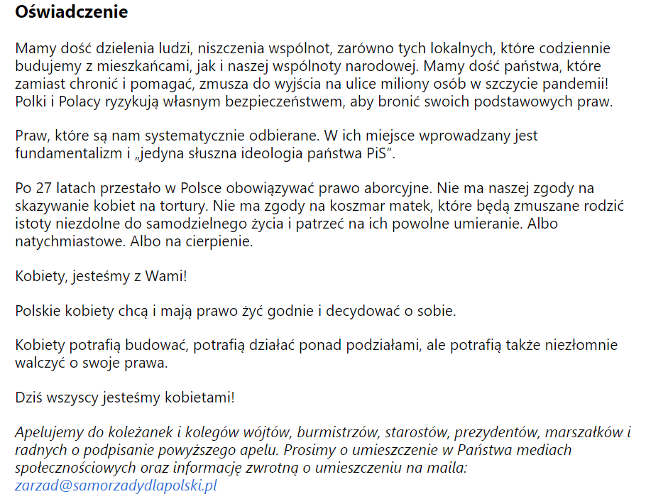 Samorządy dla Polski. Oświadczenie w sprawie wyroku Trybunału Konstytucyjnego