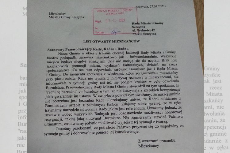 Szczytna: List Otwarty Mieszkańców 