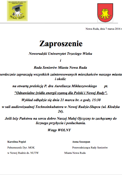 Odnawialne źródła energii szansą dla Polski i Nowej Rudy - Zdjęcie główne