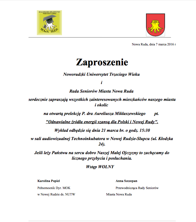 Odnawialne źródła energii szansą dla Polski i Nowej Rudy - Zdjęcie główne