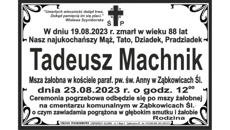 Ząbkowice Śląskie. Zmarł Tadeusz Machnik - Zdjęcie główne