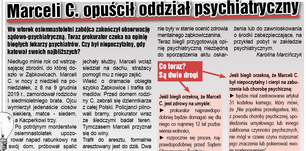 Marceli C. opuścił oddział psychiatryczny - Zdjęcie główne